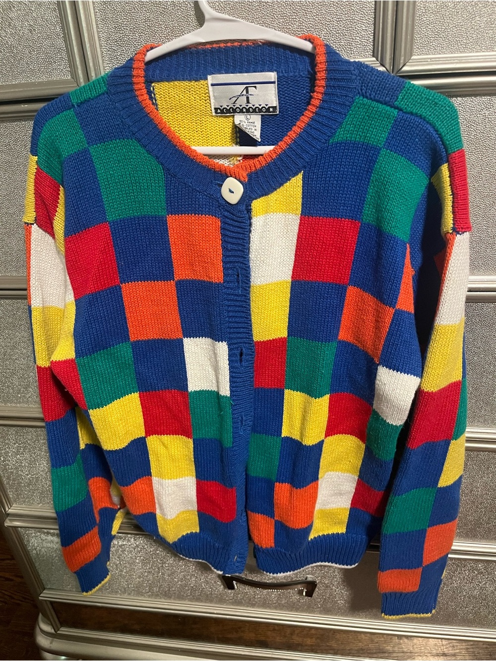 Colorblock Button-Front Cardigan Sweater - Blue Multi Accordeon Vintage
